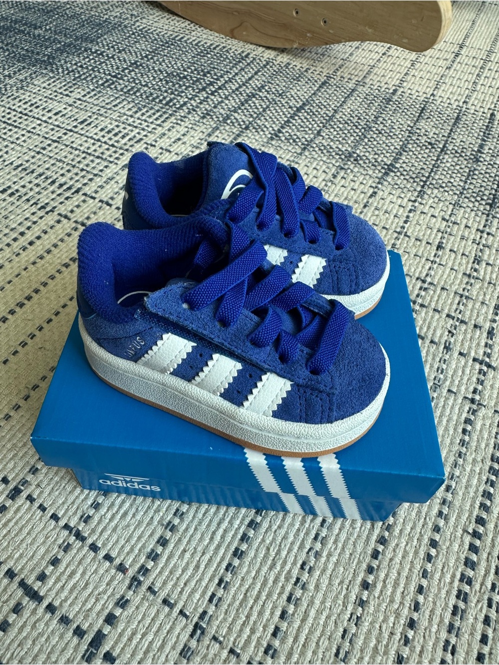 Adidas baby Royal Blue Suede Sneakers with White Stripes